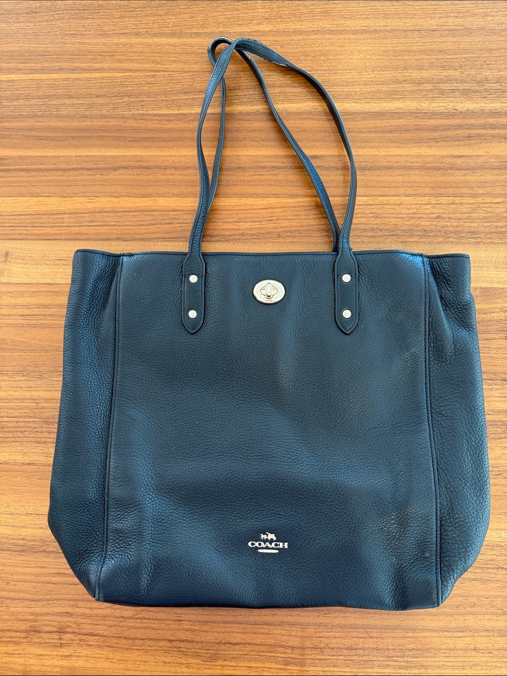 Coach Pebbled Leather Town Tote with Gold Turnlock